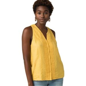 prAna Nieves Button-down Organic Cotton Mustard Marigold Tank | Women's Large